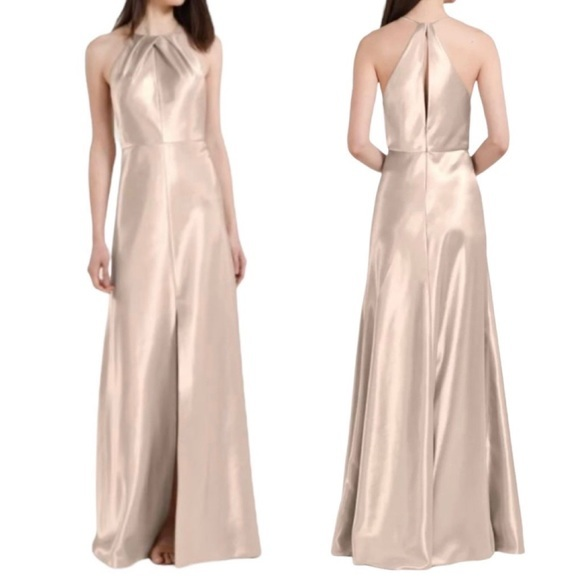 Jenny Yoo Cameron Rose Gold Petal Metallic Satin Formal Bridesmaid Dress  10 - threedaughtersproperties.com
